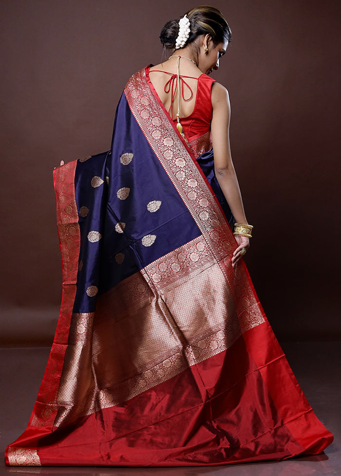 Blue Katan Pure Silk Saree Without Blouse Piece - Indian Silk House Agencies