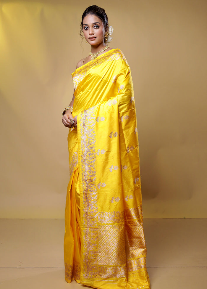 Yellow Handloom Katan Pure Silk Saree With Blouse Piece