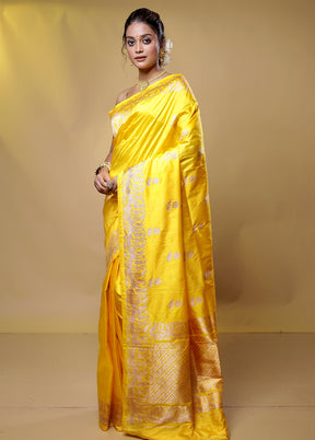 Yellow Handloom Katan Pure Silk Saree With Blouse Piece