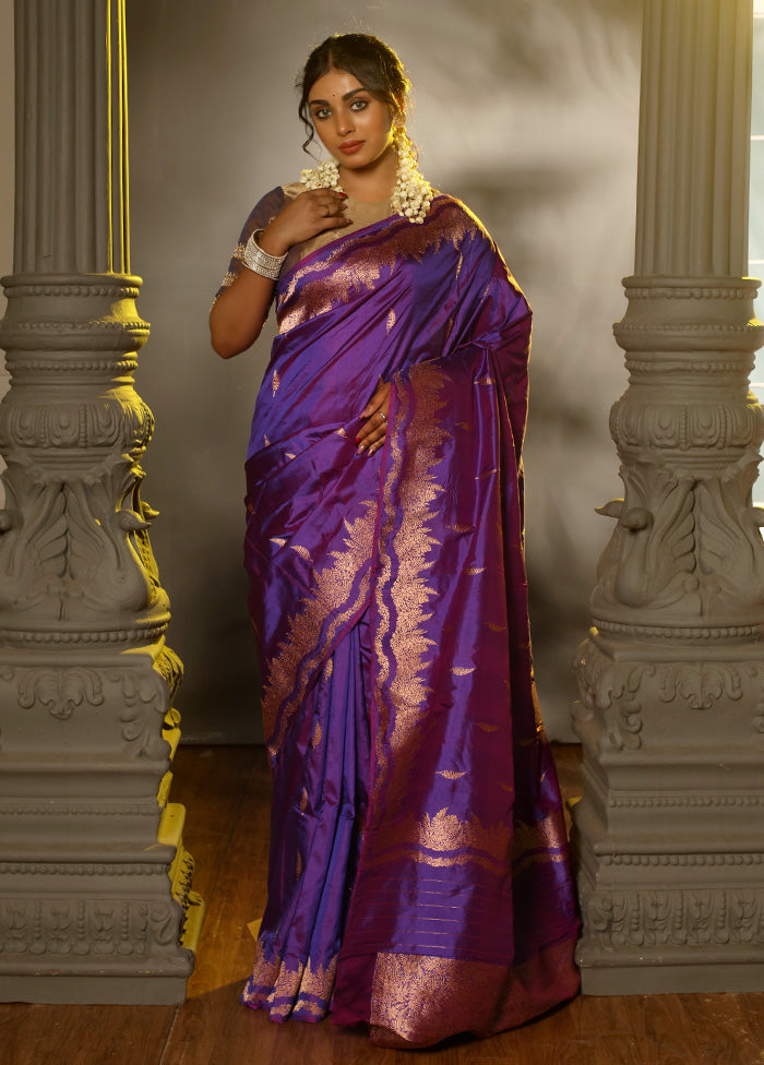 Purple Katan Pure Silk Saree With Blouse Piece - Indian Silk House Agencies