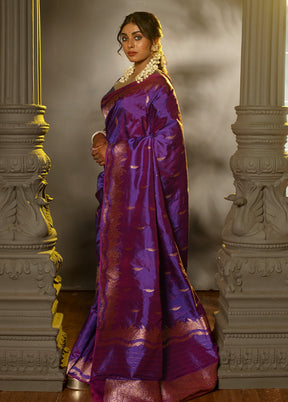 Purple Katan Pure Silk Saree With Blouse Piece