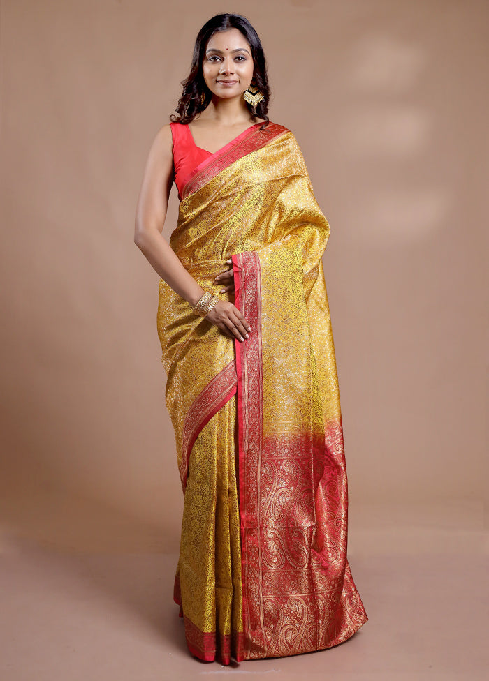 Yellow Jamewar Banarasi Pure Silk Saree With Blouse Piece