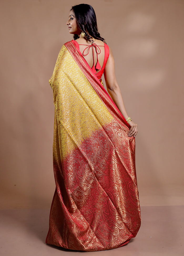 Yellow Jamewar Banarasi Pure Silk Saree With Blouse Piece