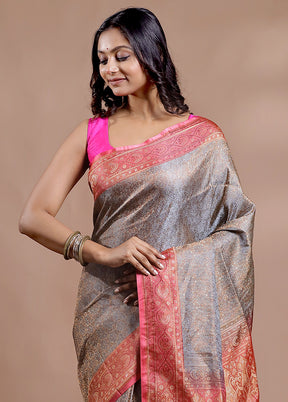 Grey Jamewar Banarasi Pure Silk Saree With Blouse Piece - Indian Silk House Agencies