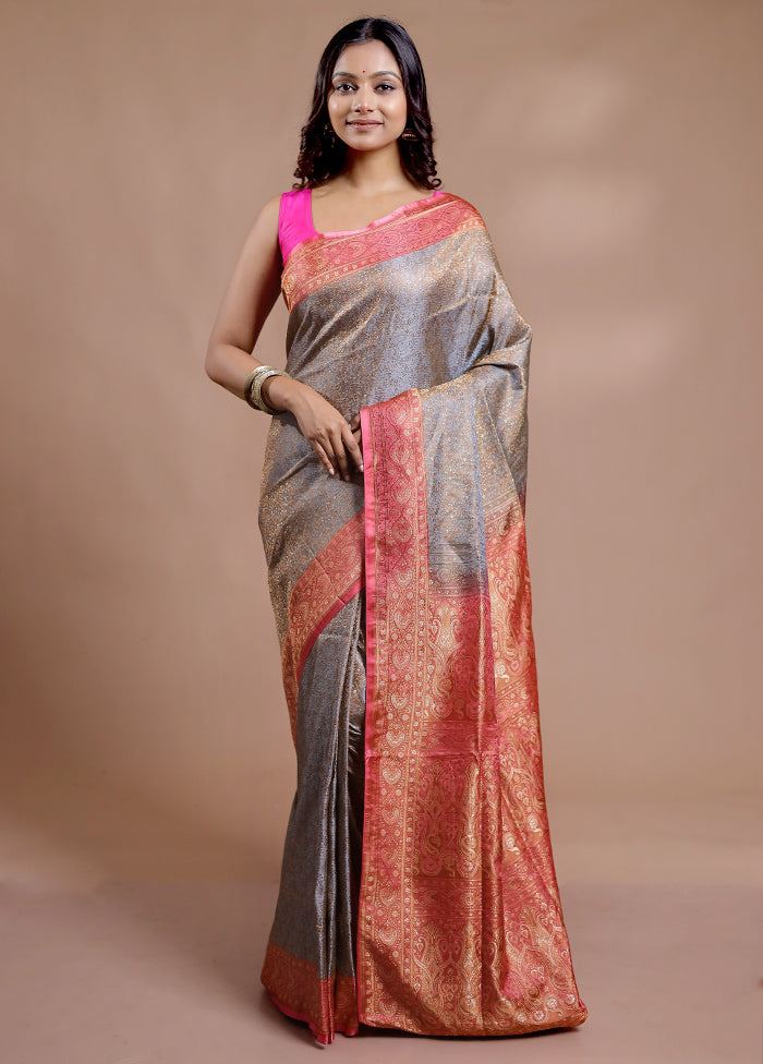 Grey Jamewar Banarasi Pure Silk Saree With Blouse Piece - Indian Silk House Agencies