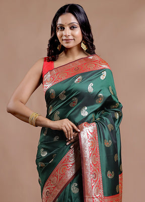 Green Dupion Silk Saree With Blouse Piece