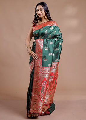 Green Dupion Silk Saree With Blouse Piece - Indian Silk House Agencies