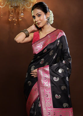 Black Dupion Silk Saree With Blouse Piece