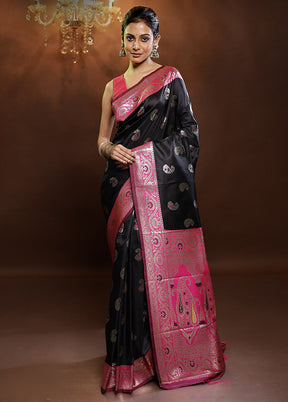 Black Dupion Silk Saree With Blouse Piece