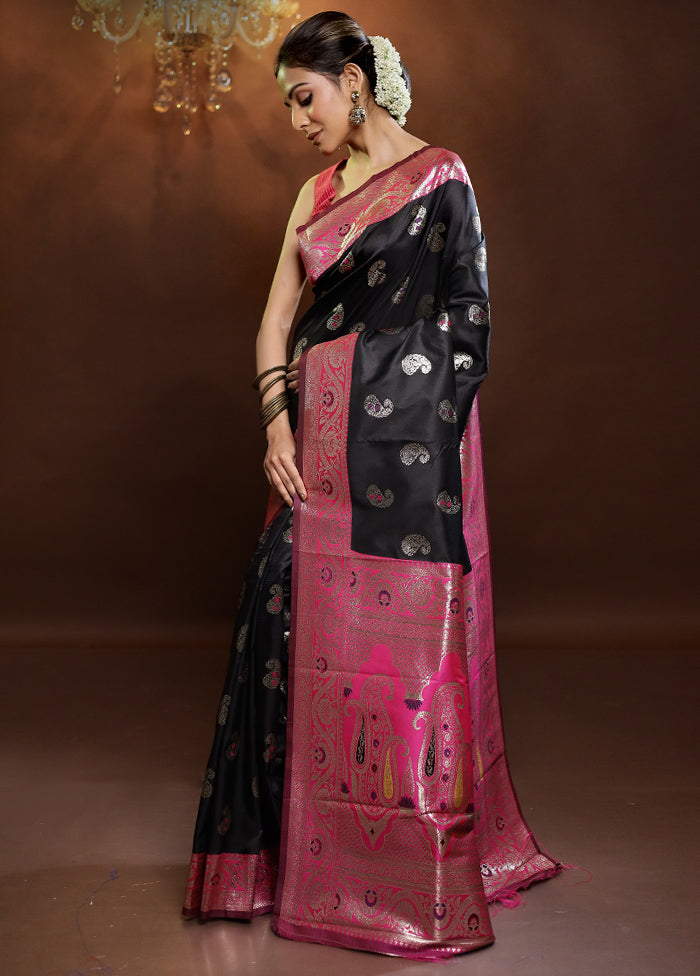 Black Dupion Silk Saree With Blouse Piece