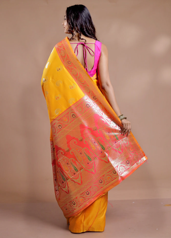 Yellow Dupion Silk Saree With Blouse Piece