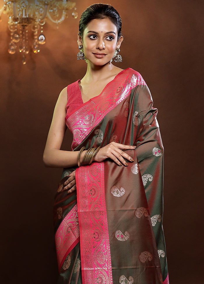 Green Dupion Silk Saree With Blouse Piece