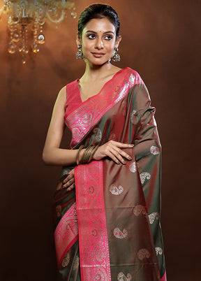 Brown Dupion Silk Saree With Blouse Piece