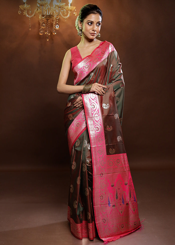 Brown Dupion Silk Saree With Blouse Piece