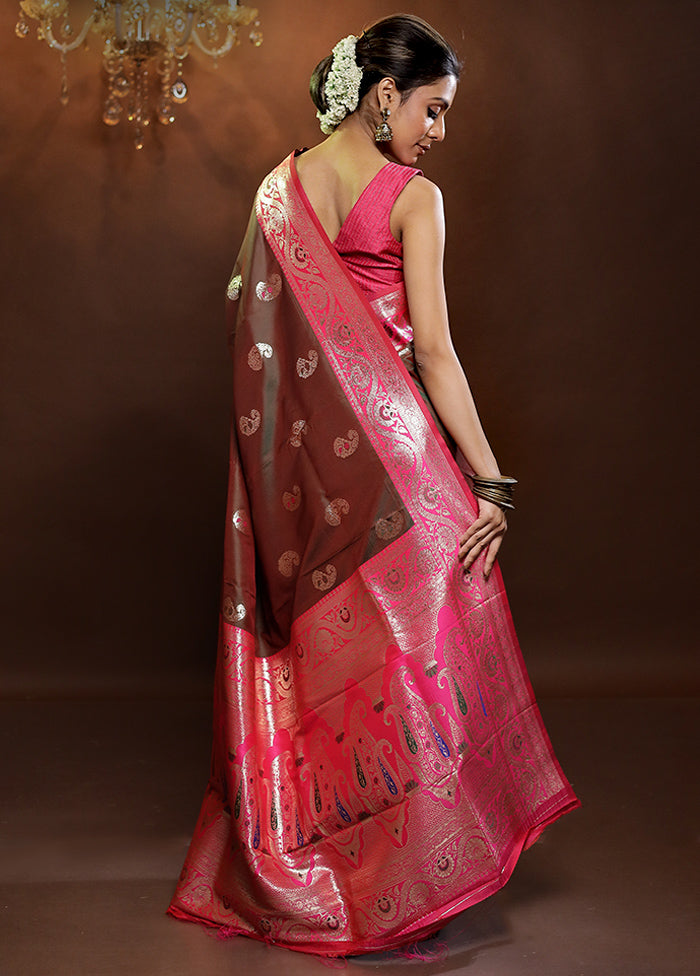 Brown Dupion Silk Saree With Blouse Piece