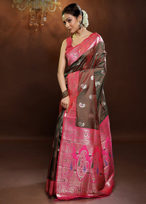 Brown Dupion Silk Saree With Blouse Piece