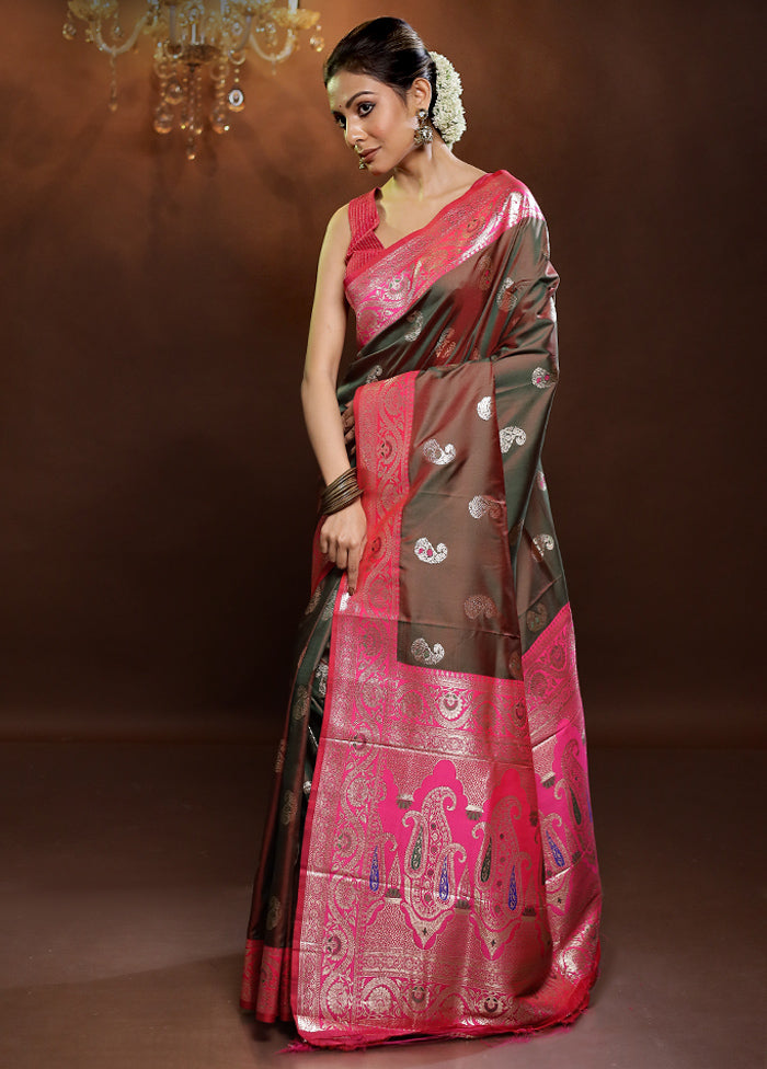 Brown Dupion Silk Saree With Blouse Piece