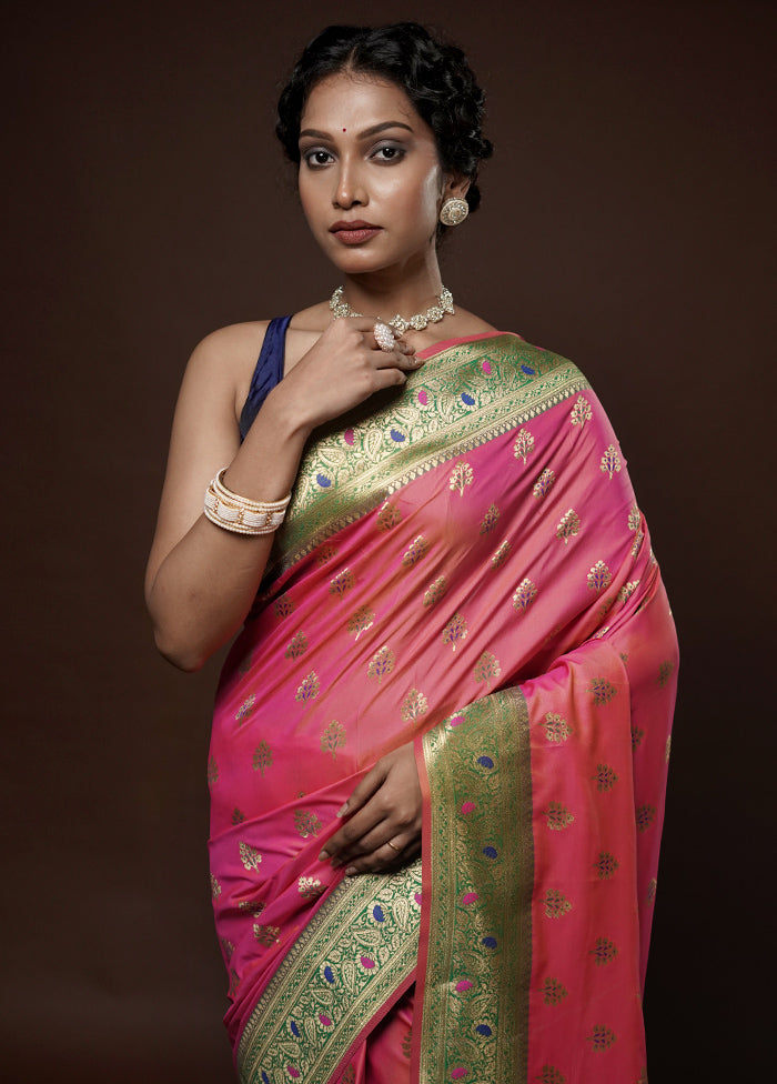 Pink Dupion Silk Saree With Blouse Piece