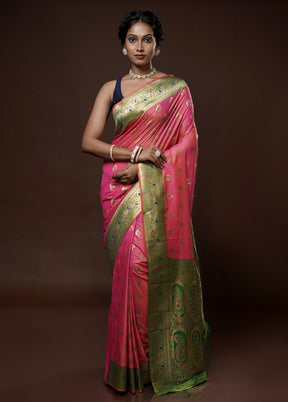 Pink Dupion Silk Saree With Blouse Piece