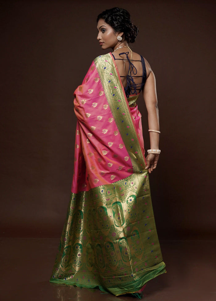 Pink Dupion Silk Saree With Blouse Piece