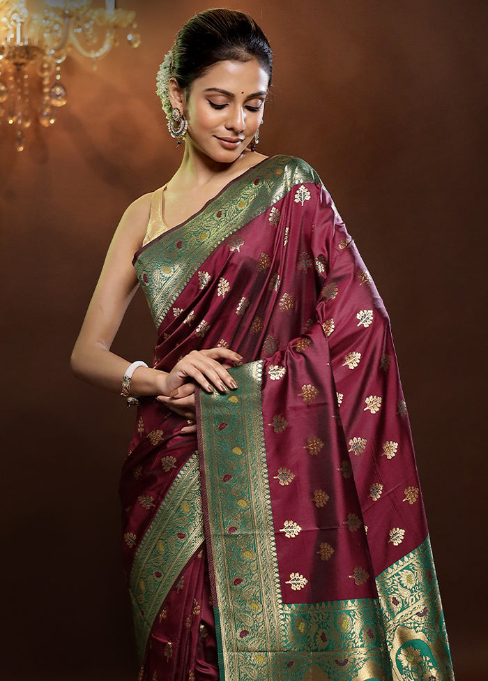 Maroon Dupion Silk Saree With Blouse Piece