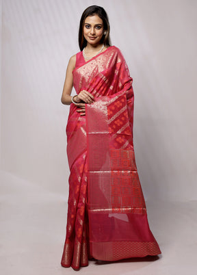 Pink Cotton Saree With Blouse Piece