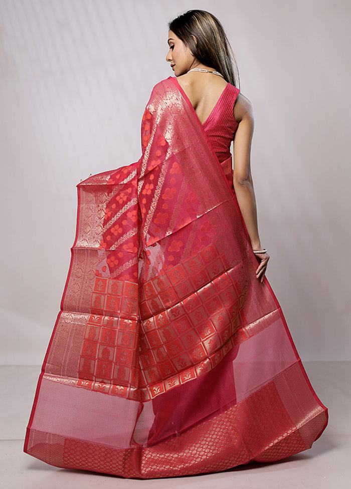 Pink Cotton Saree With Blouse Piece