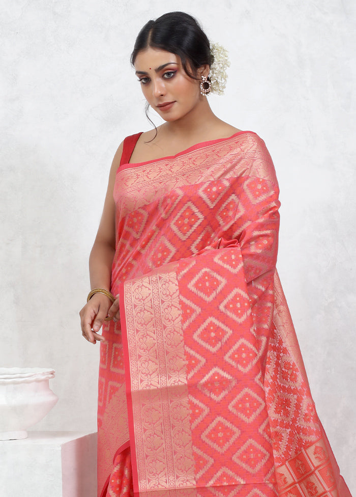 Pink Kota Cotton Saree With Blouse Piece