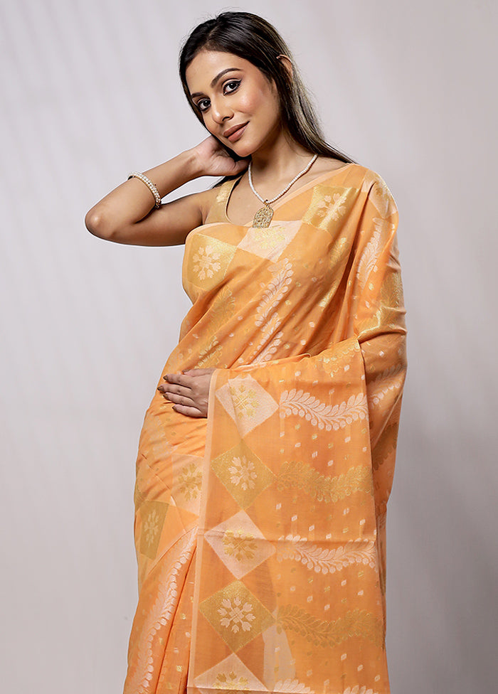 Orange Kora Silk Saree With Blouse Piece