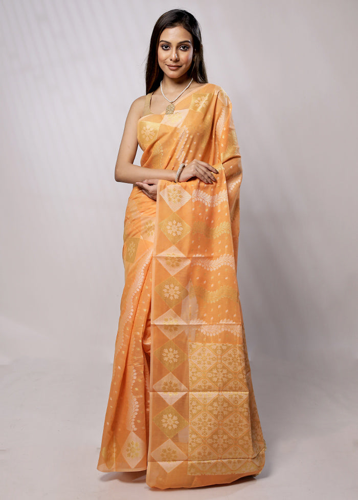 Orange Kora Silk Saree With Blouse Piece