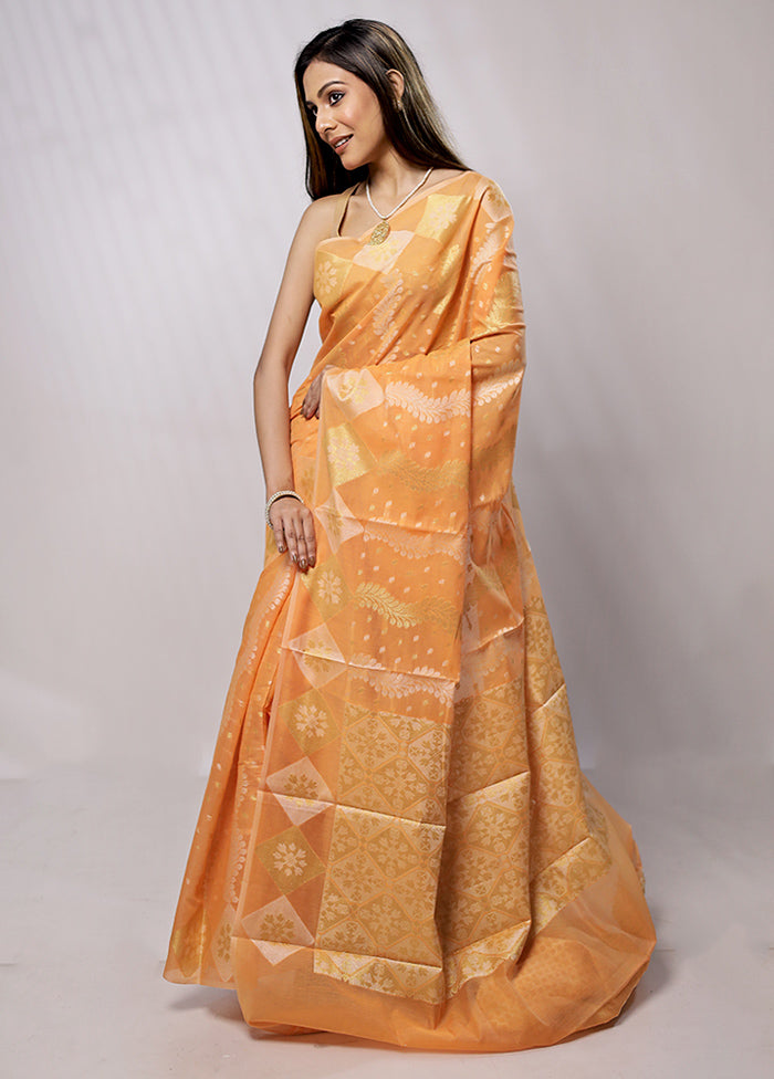 Orange Kora Silk Saree With Blouse Piece