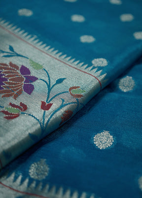 Blue Dupion Silk Saree With Blouse Piece