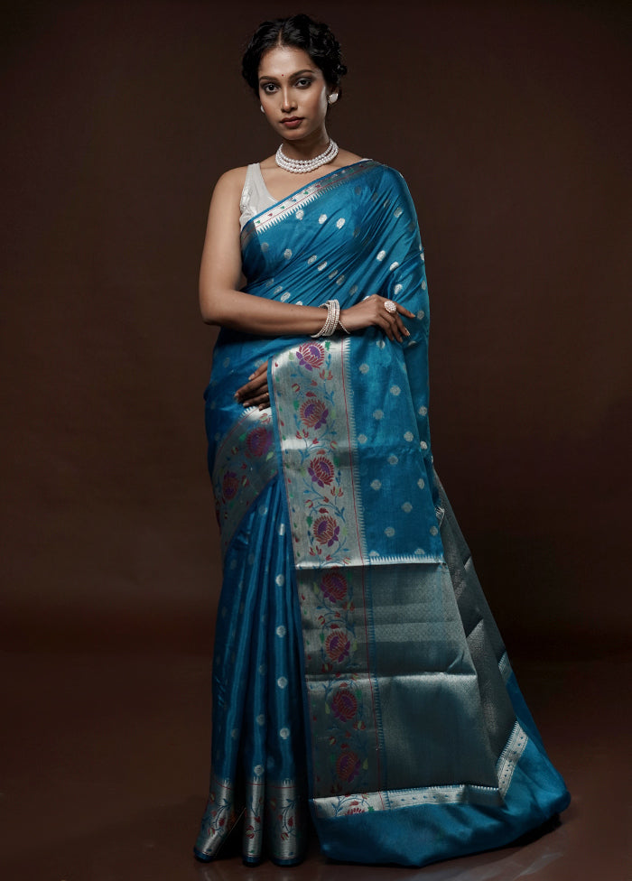 Blue Dupion Silk Saree With Blouse Piece - Indian Silk House Agencies