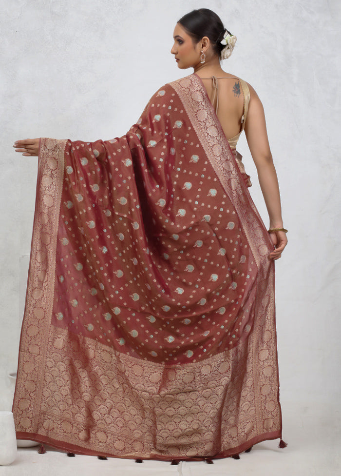 Brown Tissue Silk Saree With Blouse Piece