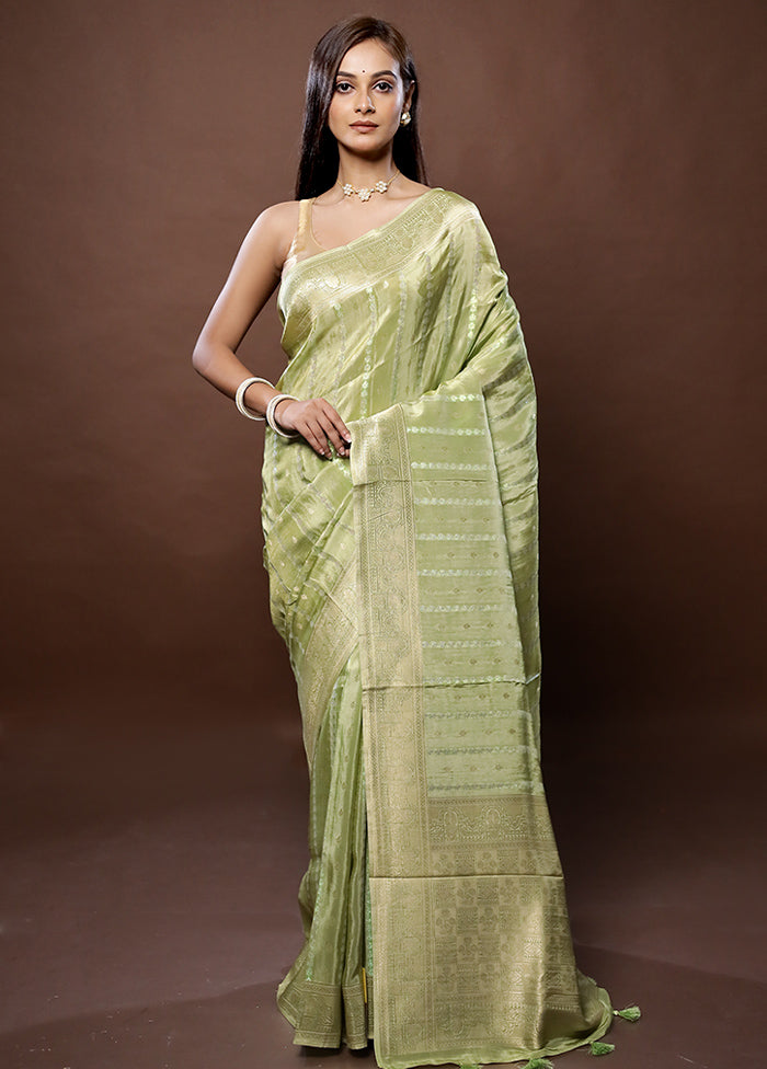 Green Tissue Silk Saree With Blouse Piece - Indian Silk House Agencies