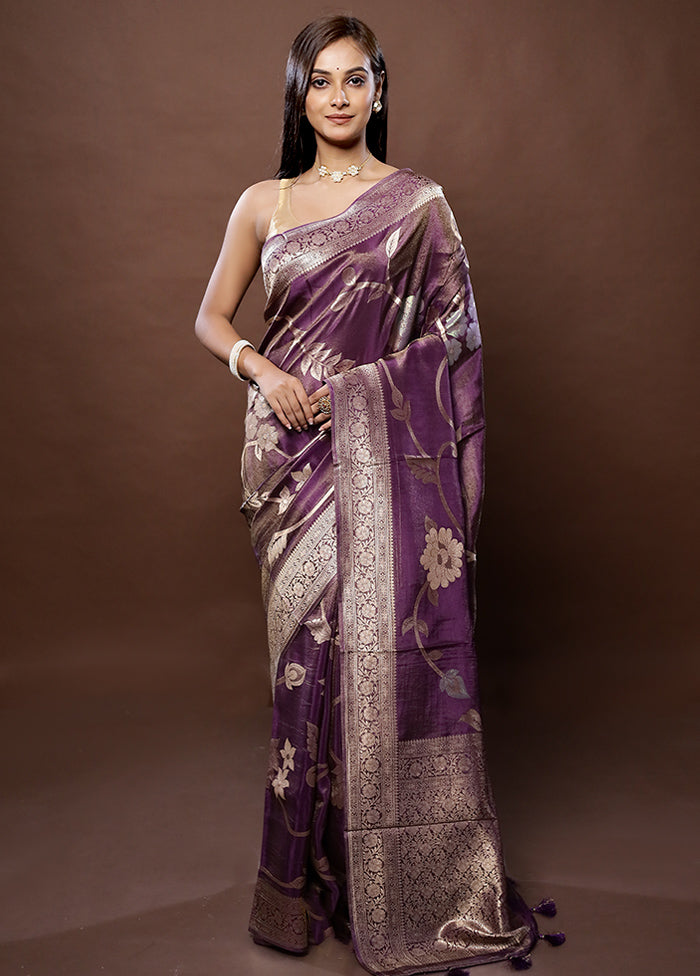 Purple Tissue Silk Saree With Blouse Piece