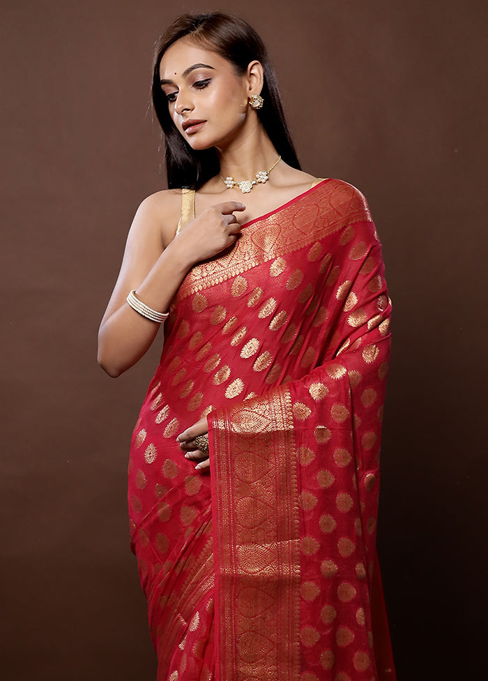 Pink Georgette Saree With Blouse Piece