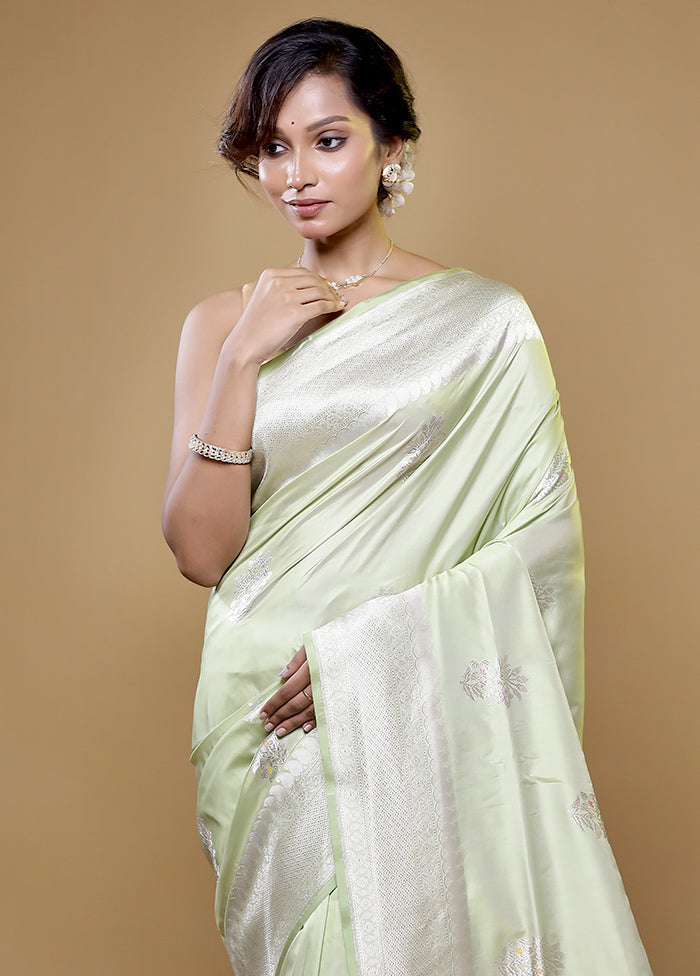 Green Handloom Katan Pure Silk Saree With Blouse Piece