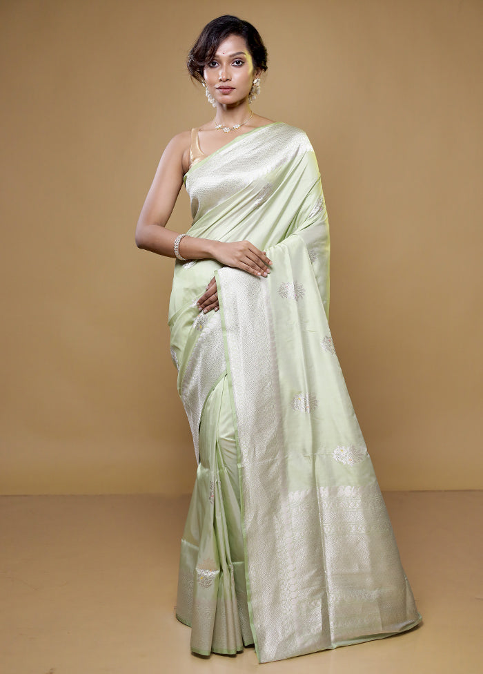 Green Handloom Katan Pure Silk Saree With Blouse Piece