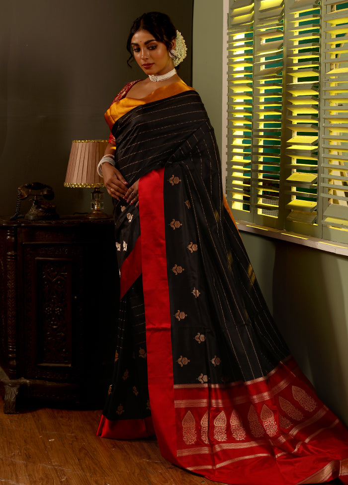 Black Katan Pure Silk Saree With Blouse Piece - Indian Silk House Agencies