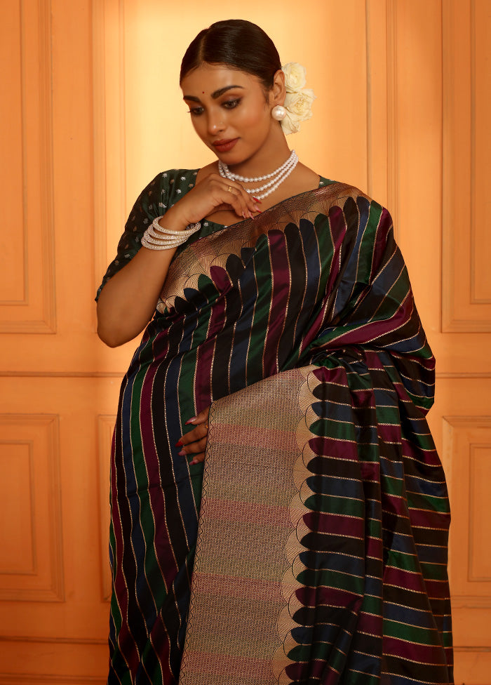 Multicolor Katan Pure Silk Saree With Blouse Piece - Indian Silk House Agencies