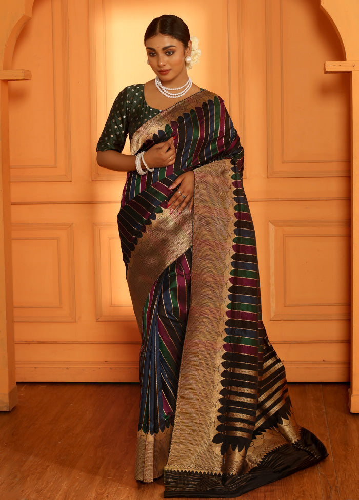 Multicolor Katan Pure Silk Saree With Blouse Piece - Indian Silk House Agencies