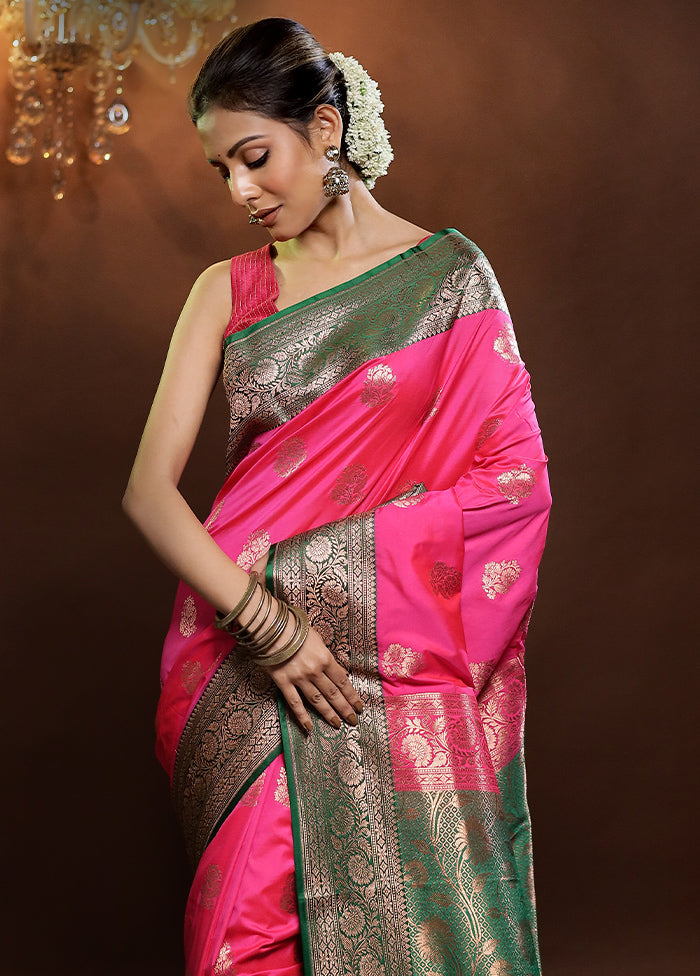 Pink Katan Silk Saree With Blouse Piece - Indian Silk House Agencies