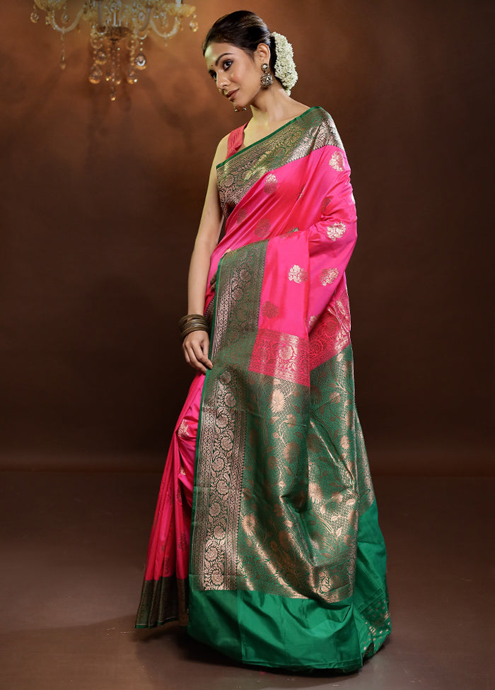 Pink Katan Silk Saree With Blouse Piece - Indian Silk House Agencies