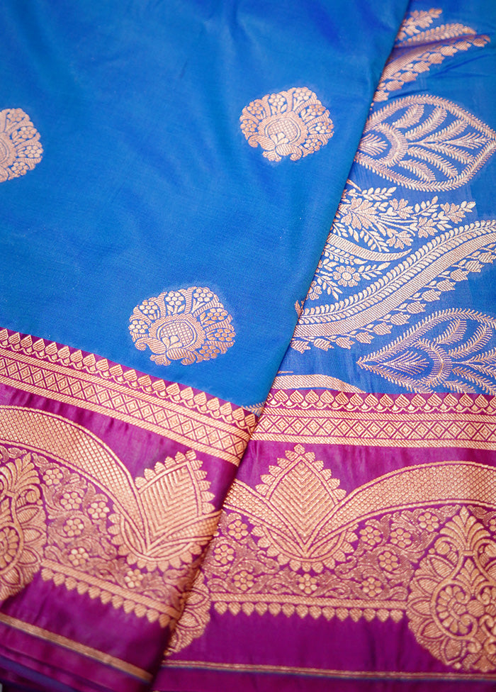 Blue Katan Silk Saree Without Blouse Piece