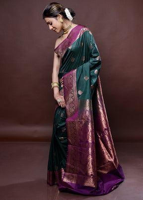 Green Katan Silk Saree Without Blouse Piece - Indian Silk House Agencies