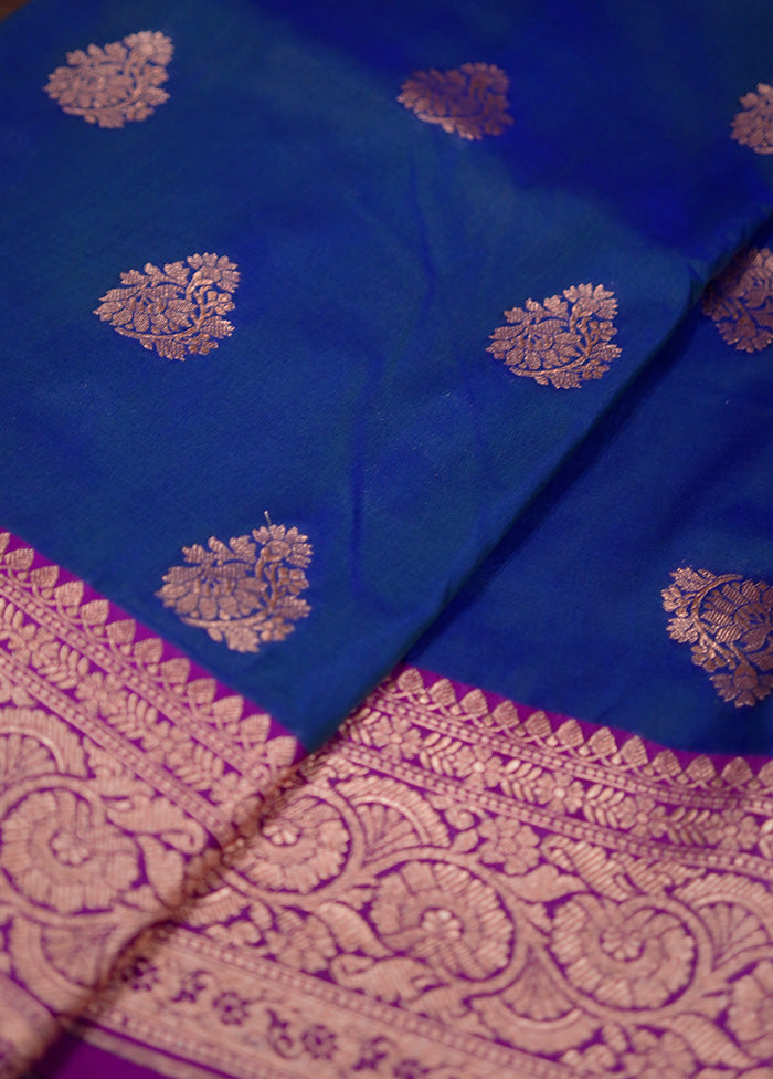 Blue Katan Silk Saree Without Blouse Piece