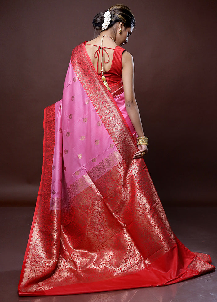 Pink Katan Silk Saree Without Blouse Piece - Indian Silk House Agencies