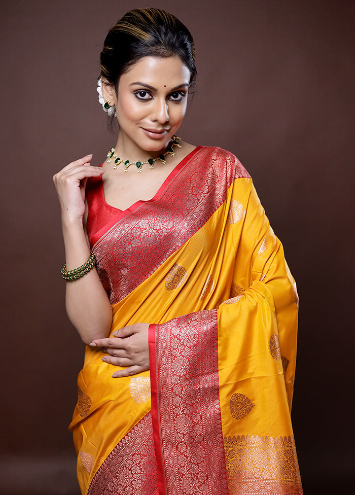 Yellow Katan Silk Saree Without Blouse Piece - Indian Silk House Agencies