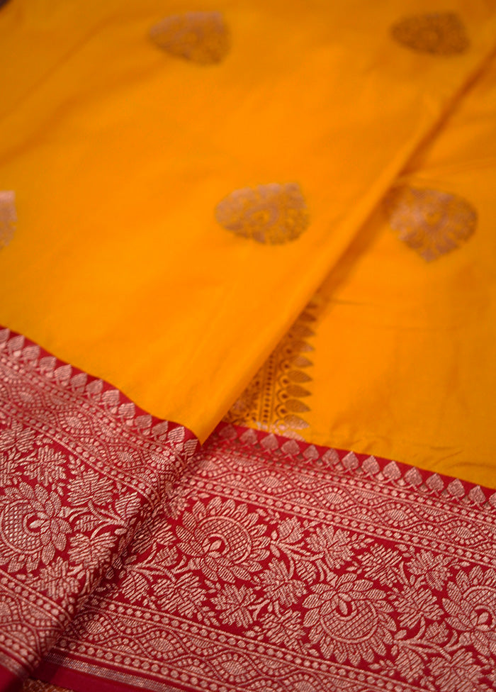 Yellow Katan Silk Saree Without Blouse Piece